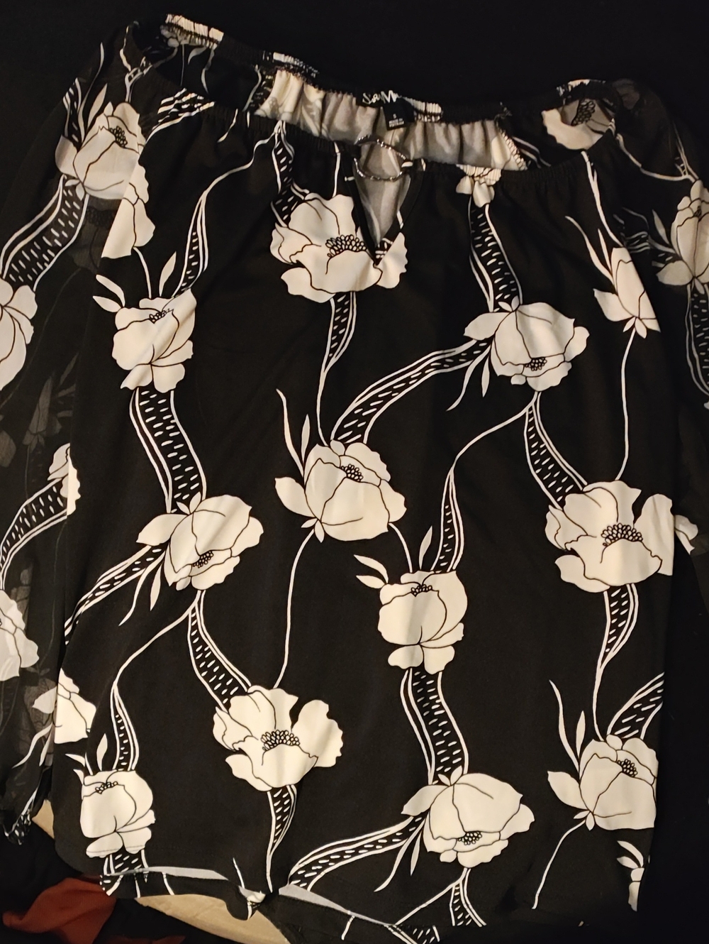 Sara Michelle Black Top with White Floral Print